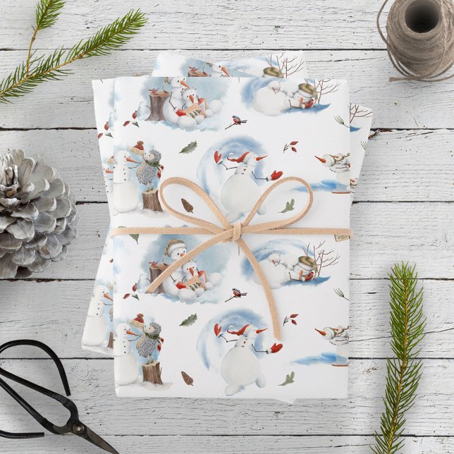 Cute Playful Snowman  Wrapping Paper Sheets (Creator Uploaded)