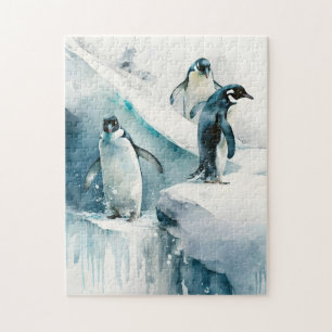 Cute Playful Watercolor Penguin Jigsaw Puzzle