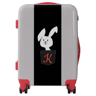 Cute Playful White Bunny Black Cartoon Monogram