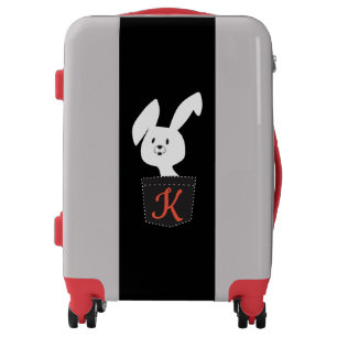 Cute Playful White Bunny Black Cartoon Monogram Luggage