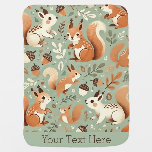 Cute Playful Woodland Squirrel Pattern Your Text Baby Blanket