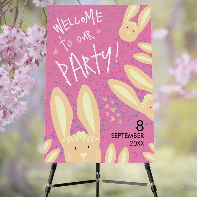 Cute Playful Yellow And Pink Cartoon Bunny Welcome Foam Board (Creator Uploaded)