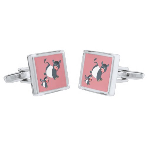 Cute Playing Belted Galloway Cow  Calf Cufflinks