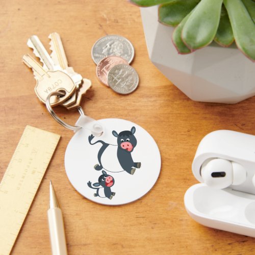 Cute Playing Belted Galloway Cow  Calf Keychain