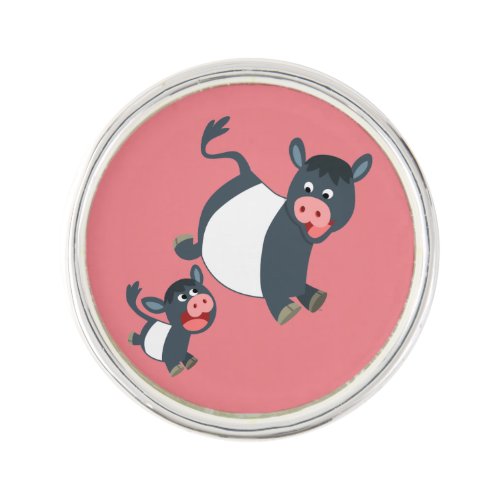 Cute Playing Belted Galloway Cow  Calf Lapel Pin