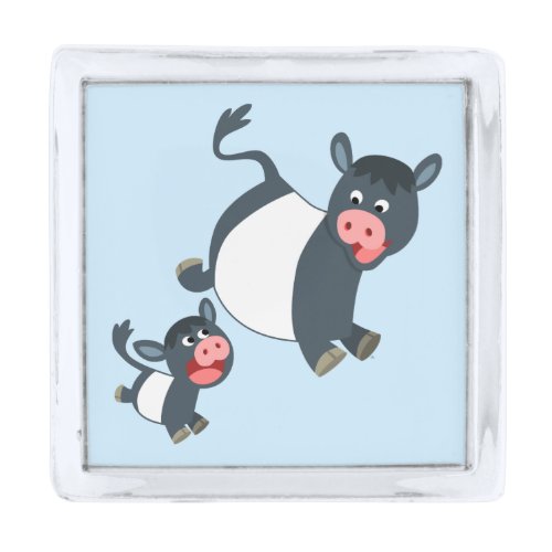 Cute Playing Belted Galloway Cow  Calf Lapel Pin