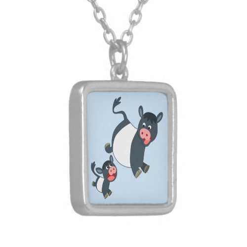 Cute Playing Belted Galloway Cow  Calf Necklace