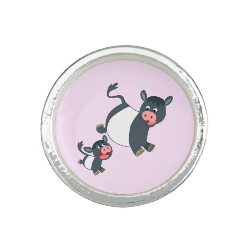 Cute Playing Belted Galloway Cow  Calf Ring