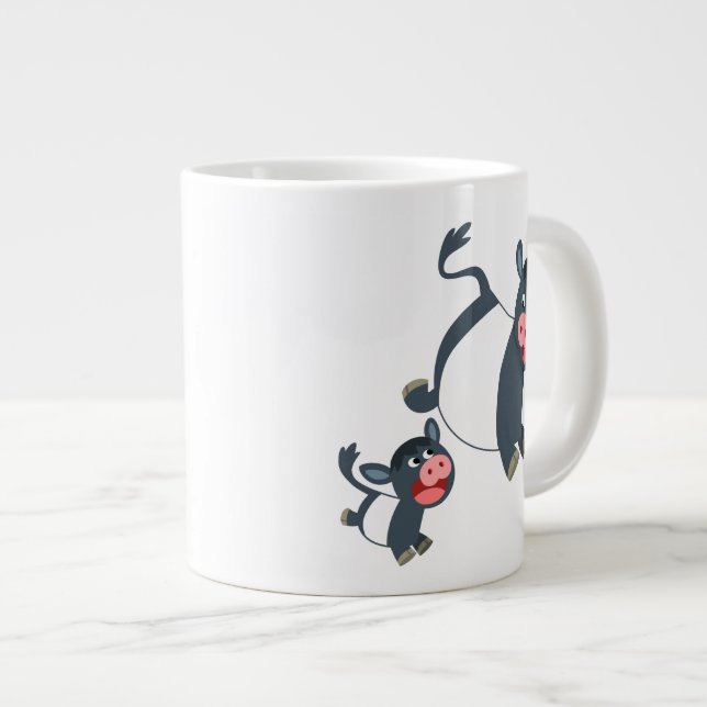 Cute Playing Cartoon Belted Galloway Cow and Calf Giant Coffee Mug (Front Right)