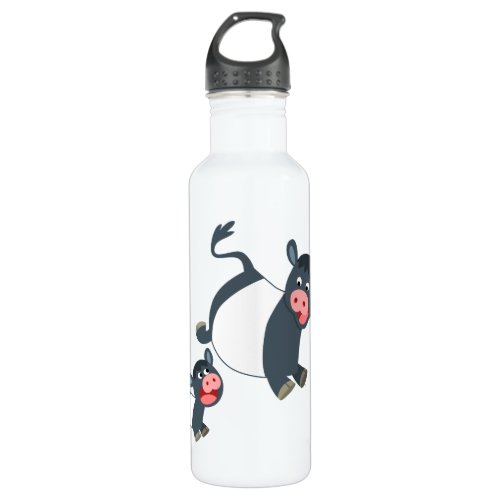 Cute Playing Cartoon Belted Galloway Cow and Calf Stainless Steel Water Bottle