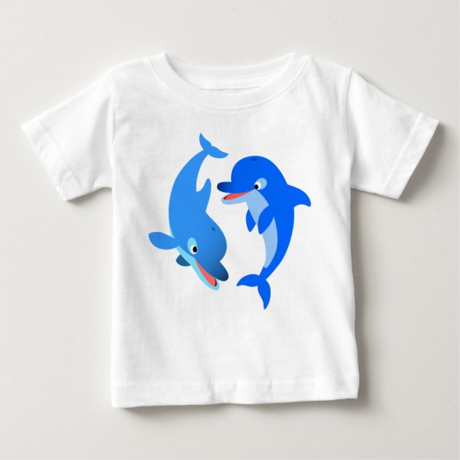 Cute Playing Cartoon Dolphins Baby T-Shirt (Front)