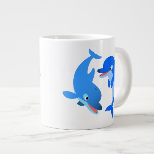 Cute Playing Cartoon Dolphins Jumbo Mug