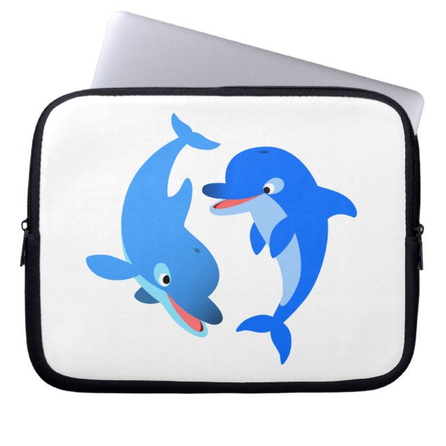 Cute Playing Cartoon Dolphins Laptop Sleeve (Front)