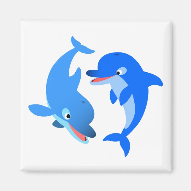 Cute Playing Cartoon Dolphins Magnet (Front)