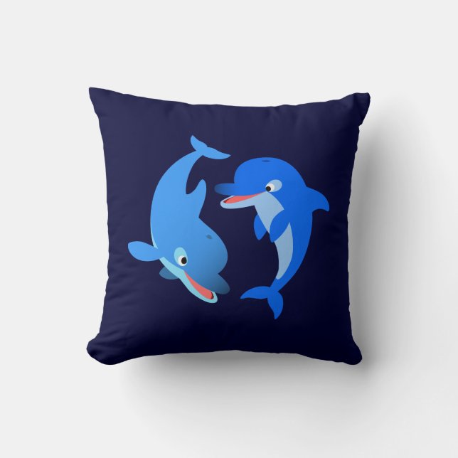 Cute Playing Cartoon Dolphins Pillow (Front)