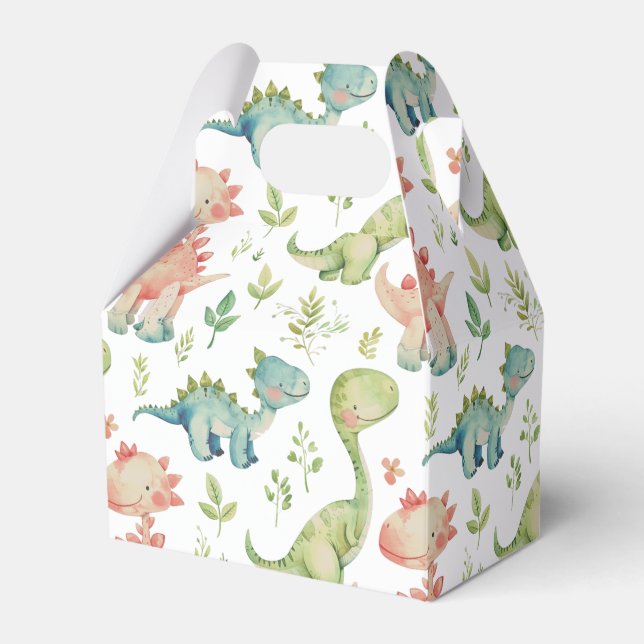 Cute playing dinosaurs kids  birthday favor boxes (Front Side)
