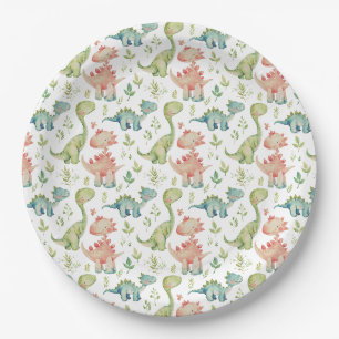 Cute playing dinosaurs kids birthday paper plates