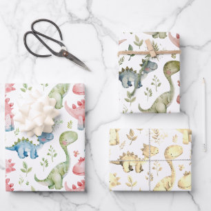 Cute playing dinosaurs kids birthday wrapping paper sheets