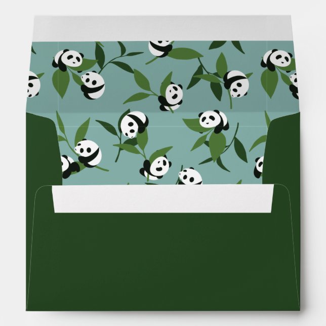 Cute Playing Panda in Green Garden Pattern Envelope (Back (Bottom))