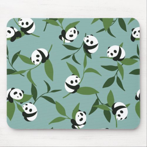 Cute Playing Panda in Green Garden Pattern Mouse Pad