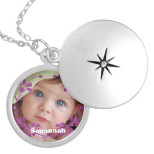 Cute Plum Circle Flower Swirl Baby Photo Necklace