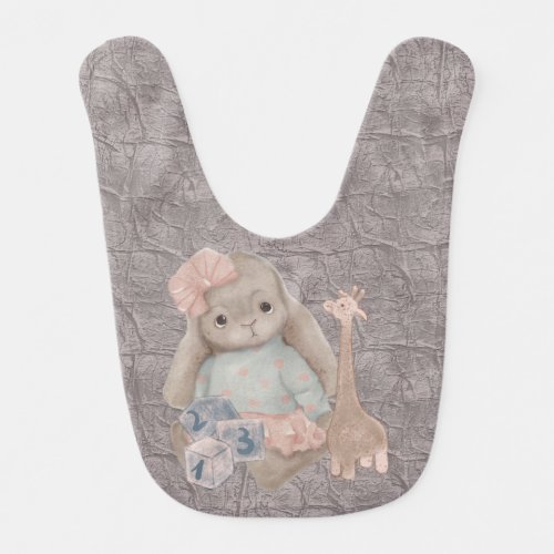  Cute plush bunny in a pink suit with cubes  Baby Bib