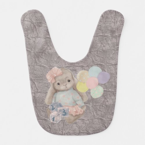  Cute plush bunny in a pink suit with long balloon Baby Bib