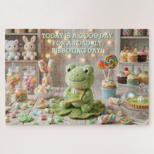 Cute Plush Frog holding Key Lime Pie Jigsaw Puzzle