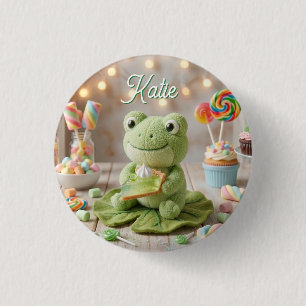 Cute Plush Frog holding Key Lime Pie Personalized Button