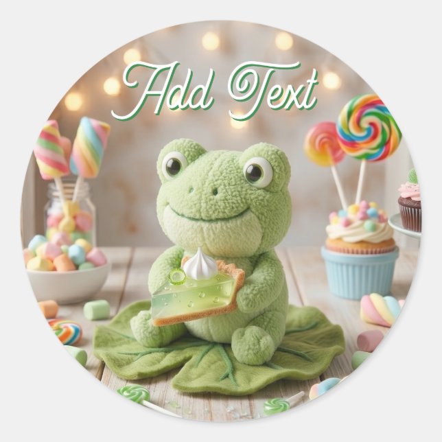 Cute Plush Frog holding Key Lime Pie Personalized  Classic Round Sticker (Front)
