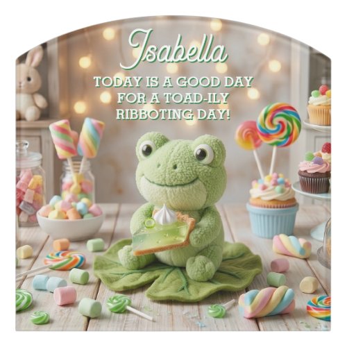 Cute Plush Frog holding Key Lime Pie Personalized Door Sign