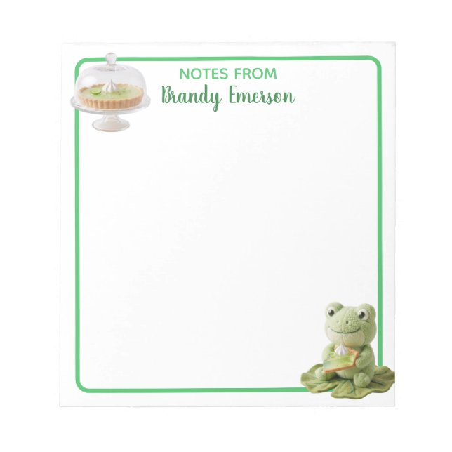 Cute Plush Frog holding Key Lime Pie Personalized Notepad (Front)