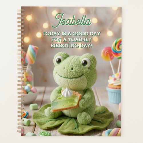 Cute Plush Frog holding Key Lime Pie Personalized Planner
