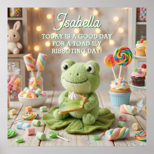 Cute Plush Frog holding Key Lime Pie Personalized Poster