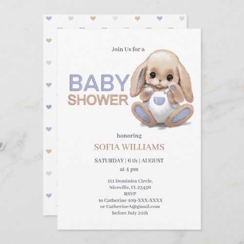 Cute plush rabbit baby shower invitation