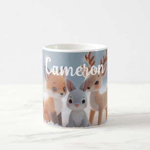 Cute Plush Winter Woodland Animals Custom Name Coffee Mug