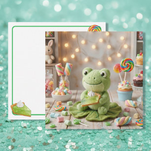 Cute Plushie Frog holding Key Lime Pie Blank Card