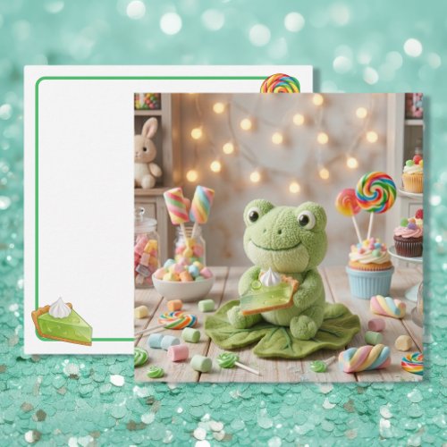 Cute Plushie Frog holding Key Lime Pie Blank Card