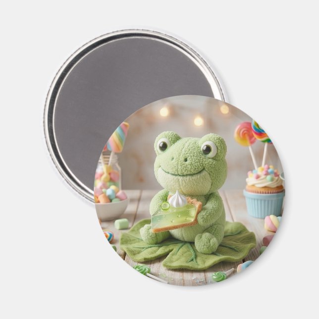 Cute Plushie Frog holding Key Lime Pie  Magnet (Front/Back)