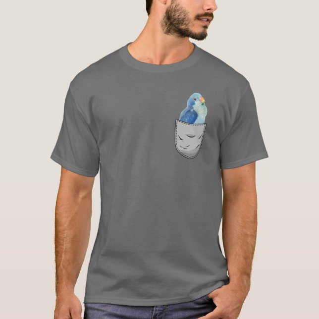 Cute Pocket Blue Quaker Parrot Bird family friends T-Shirt (Front)