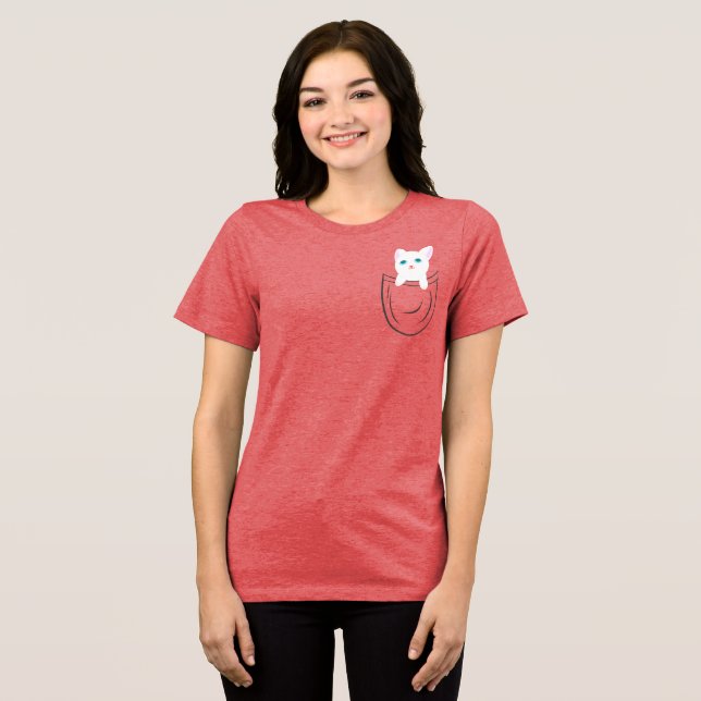 Cute Pocket Cat Minimal Illustration  Tri-Blend Shirt (Front Full)