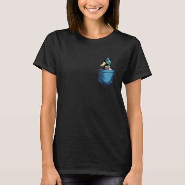 Cute Pocket Mallard Duck Lovers T-Shirt (Front)