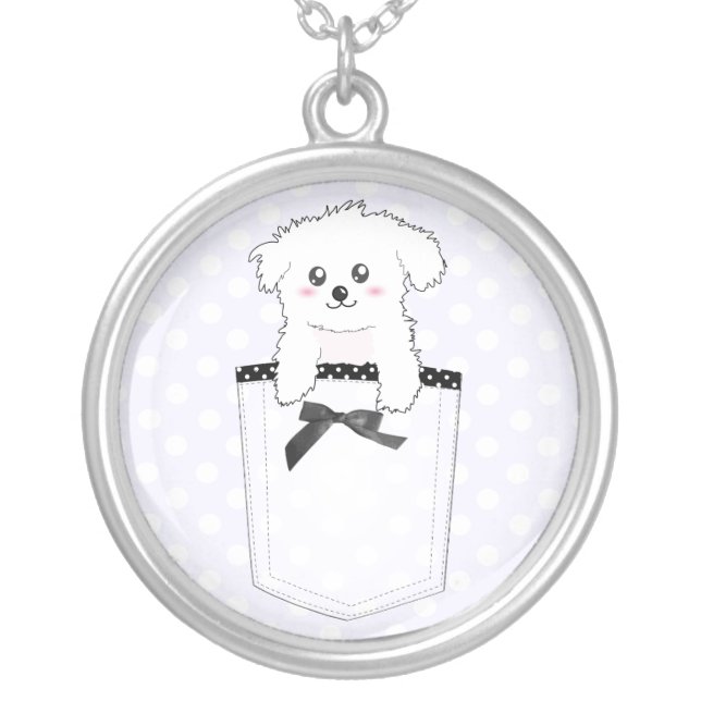Cute Pocket Puppy Dog Silver Plated Necklace (Front)