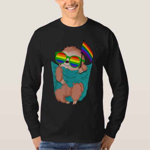 Cute Pocket Sloth Lgbt Animal Rainbow Flag Gay Pri T_Shirt
