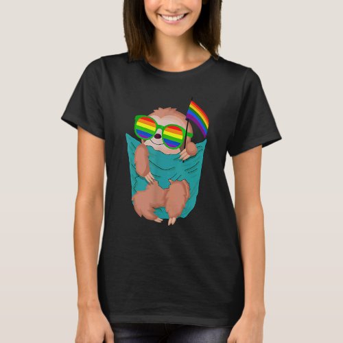 Cute Pocket Sloth Lgbt Animal Rainbow Flag Gay Pri T_Shirt