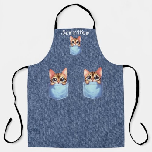 Cute Pocket Tabby Cat All_Over Print Apron