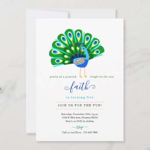 Cute Poem for Peacock Girls Birthday Party Invite