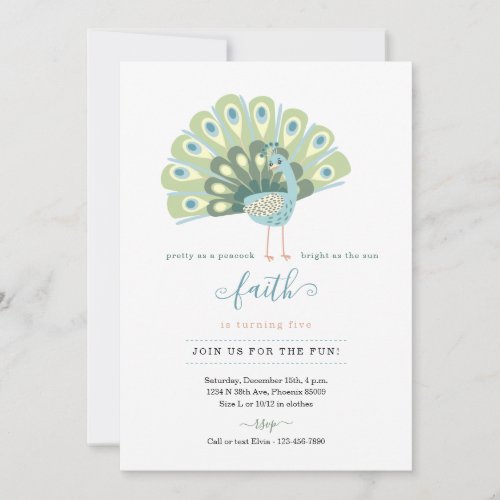 Cute Poem for Peacock Girls Birthday Party Invite