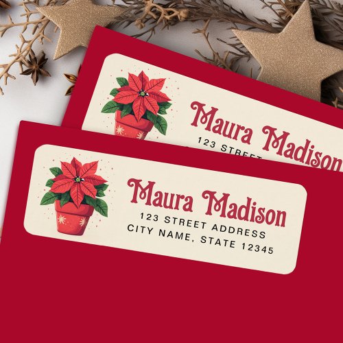 Cute poinsettia Christmas holiday return address Label