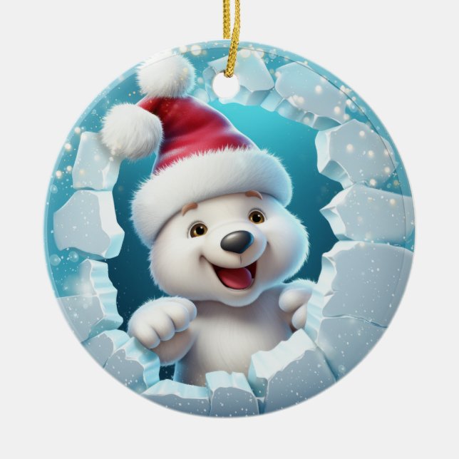 Cute Polar Bear 3D Ceramic Ornament (Front)